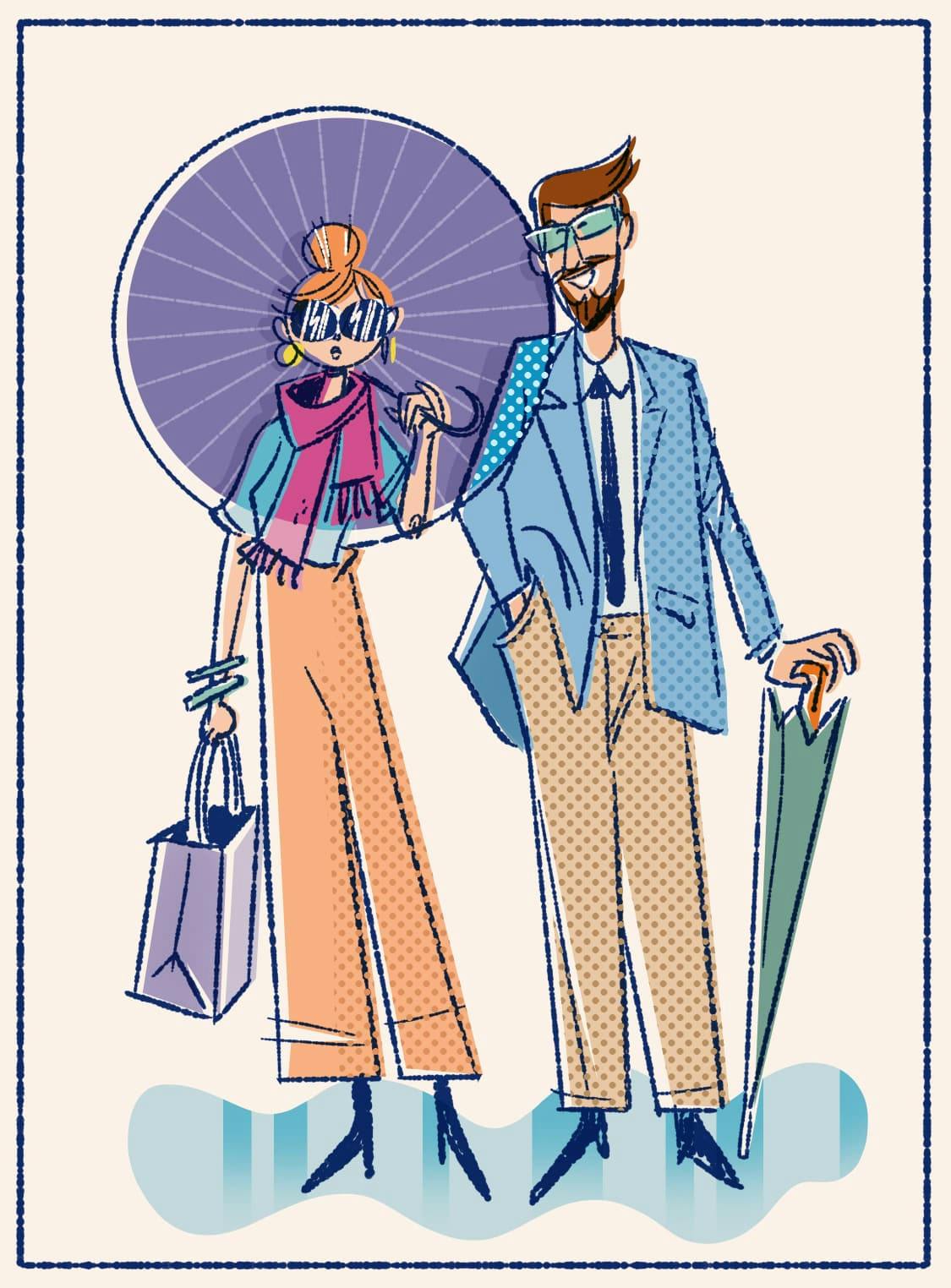 A couple with umbrellas