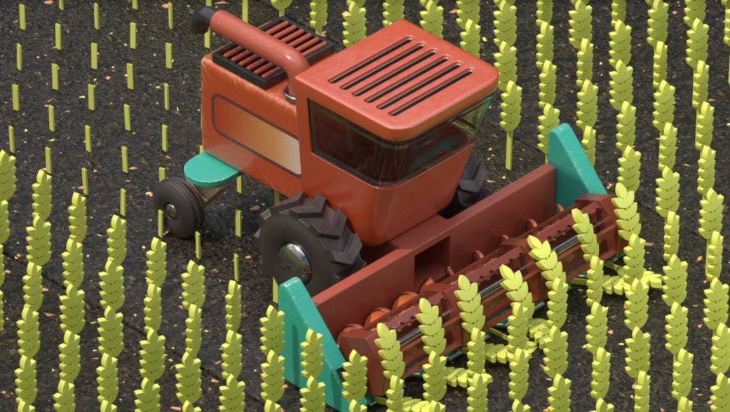 3D illustration of Canadian harvester, this shows a connection with 3D illustration and 3d plant cell model