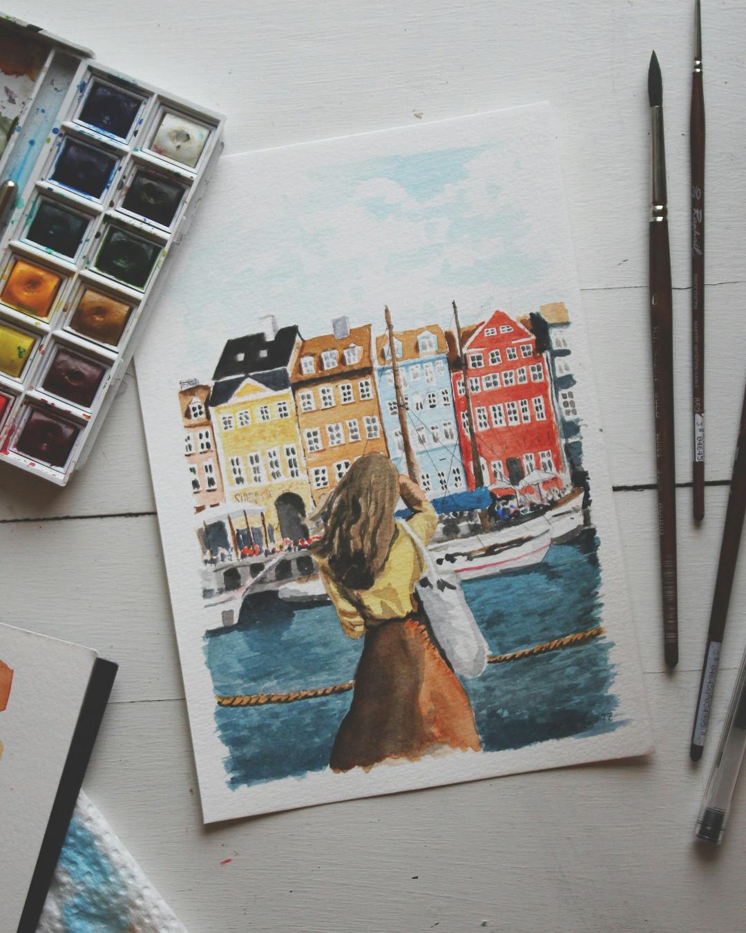 A vignette of a watercolor painting