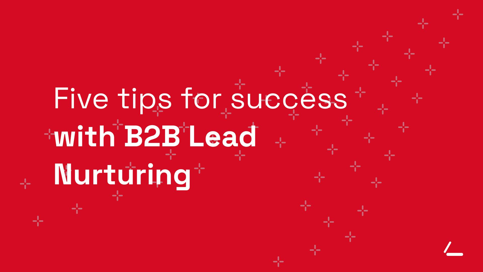 SEO Article Header - Red background with text about email marketing: five tips for success with B2B lead nurturing
