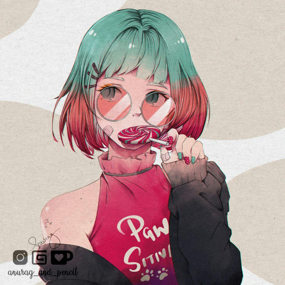 A woman eating a lollipop