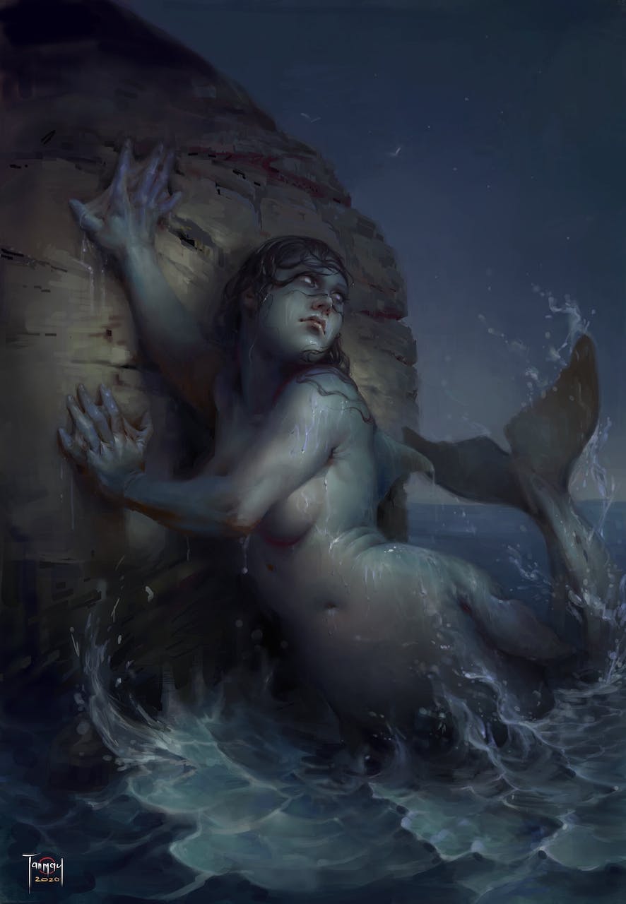 A mermaid at night