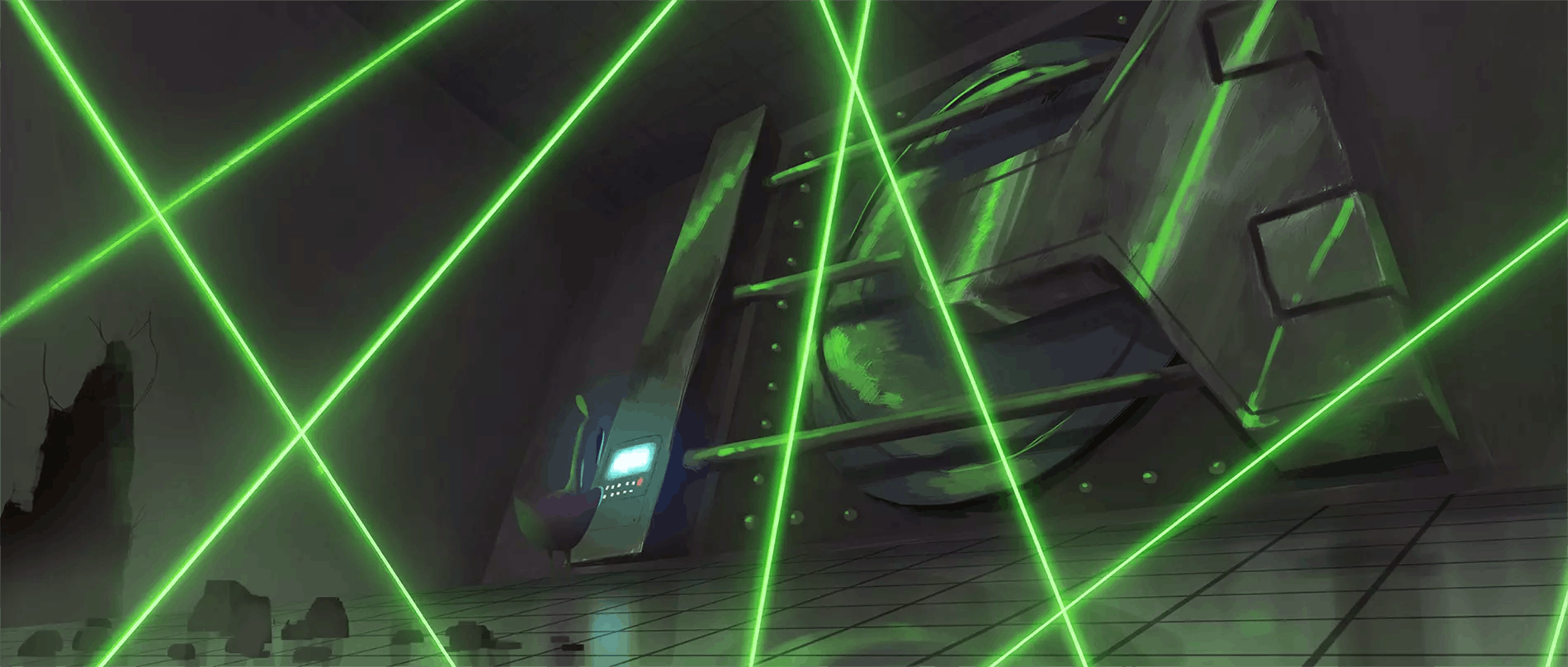 An illustration of lasers protecting a vault