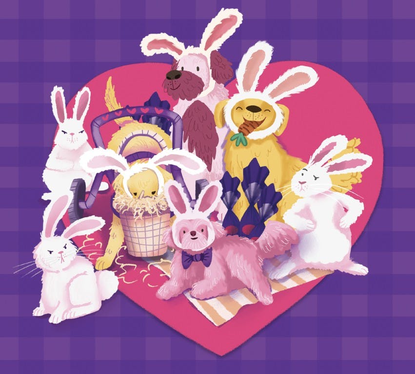 Pets in easter bunny costumes