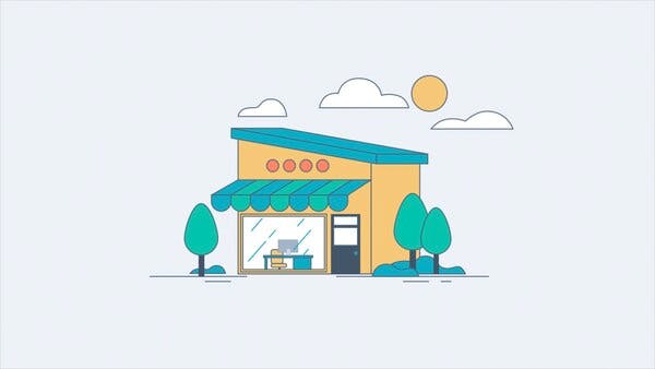 Illustration of a small storefront with trees and a sunny sky, representing a local business and highlighting the difference between iconography and iconology in visual design.