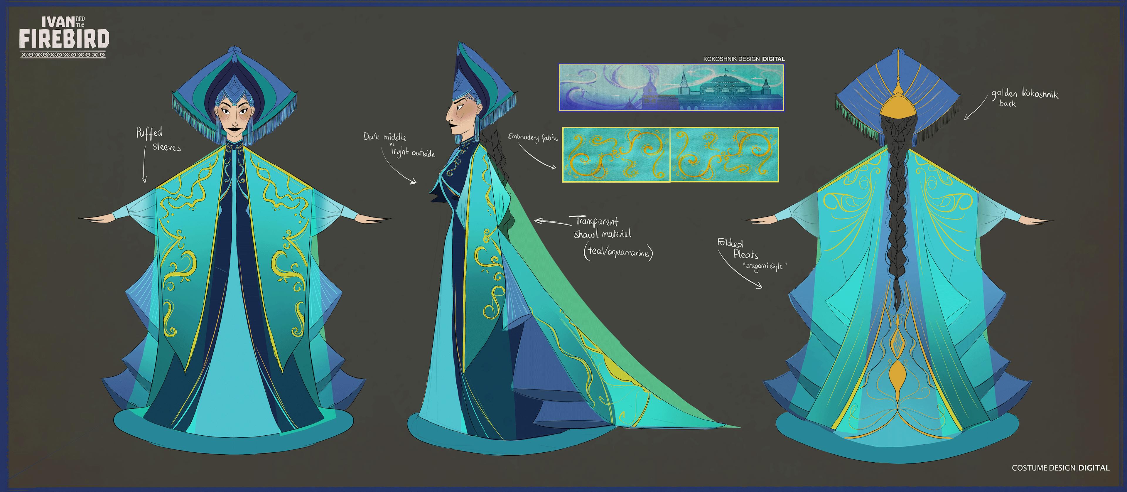 A woman in a green cloak