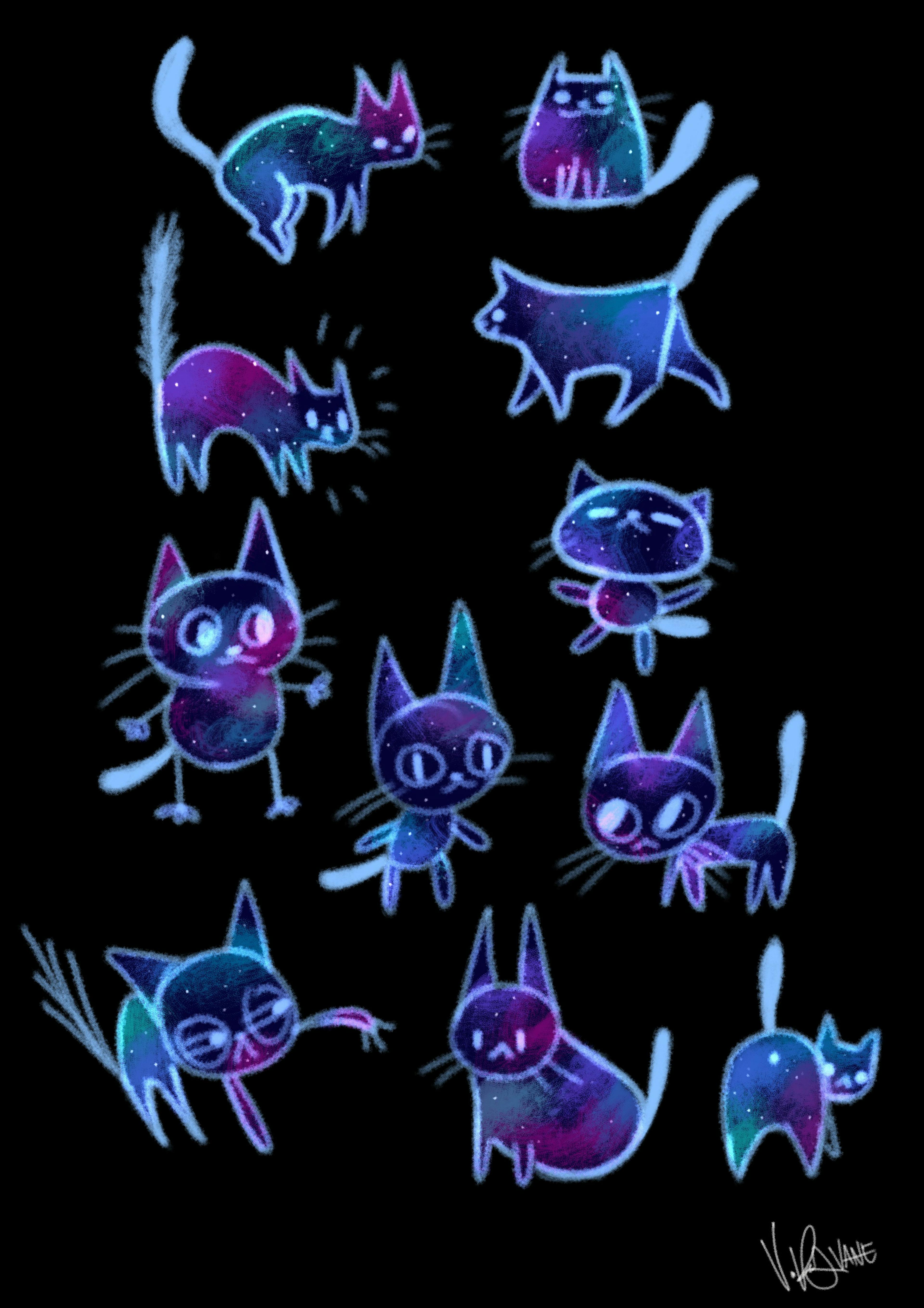 Cat sketches made of stars
