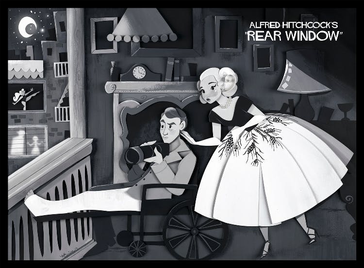 An illustration of Hitchcock's Rear Window