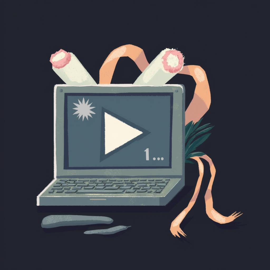 A conceptual illustration of a laptop with a large play button on its screen, symbolizing video content ready for social media video advertising campaigns.