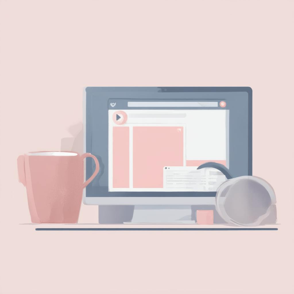 Stylized image of a desktop computer displaying a webpage layout, surrounded by a coffee mug and a tipped-over kettle. The cozy workspace highlights content creation and website optimization, foundational elements of a small business SEO strategy.