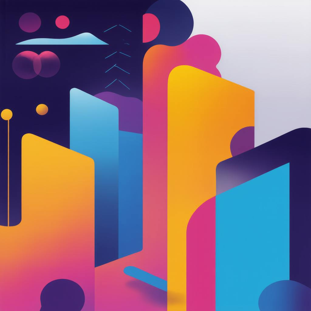 Vibrant abstract cityscape in pink, purple, blue, and yellow tones with two business figures standing on a peak, one offering a helping hand. This futuristic landscape symbolizes growth, teamwork, and elevation—visually representing the impact and potential of using SEO campaign management software for scalable digital success.