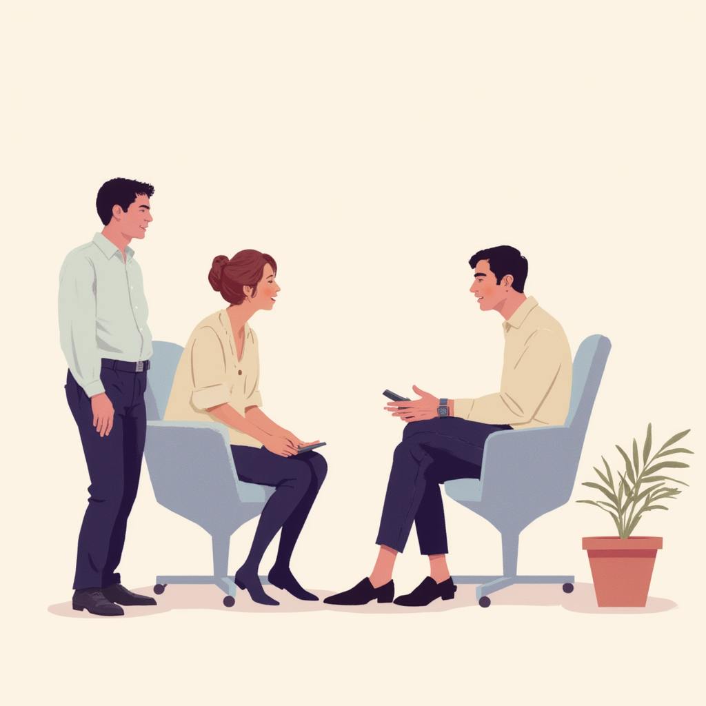 Three professionals engage in a collaborative discussion with tablets and mobile devices, illustrating the positive effects of technology on business communication through enhanced real-time interaction and idea sharing.