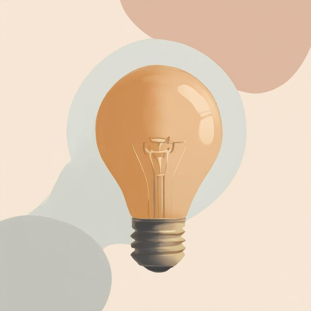 A realistic illustration of a classic light bulb set against soft pastel abstract shapes, symbolizing inspiration and the spark of new persuasive writing ideas in a creative and thoughtful setting.