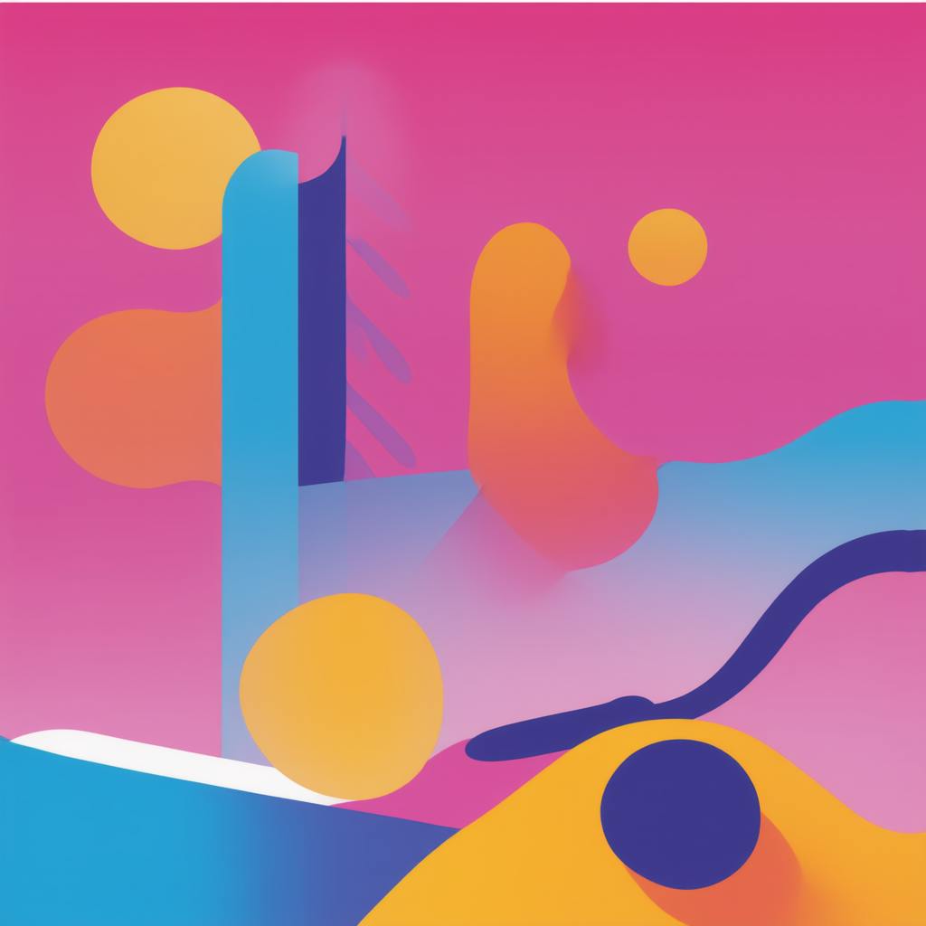 A vibrant abstract digital composition with bold pink, yellow, and blue shapes blending into one another, symbolizing the creative energy and dynamic strategies of a modern organic search agency.