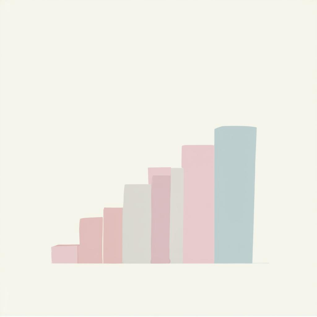 Minimalist pastel bar graph with ascending columns, depicting performance trends and the importance of visualizing metrics for marketing campaigns to assess effectiveness and ROI.