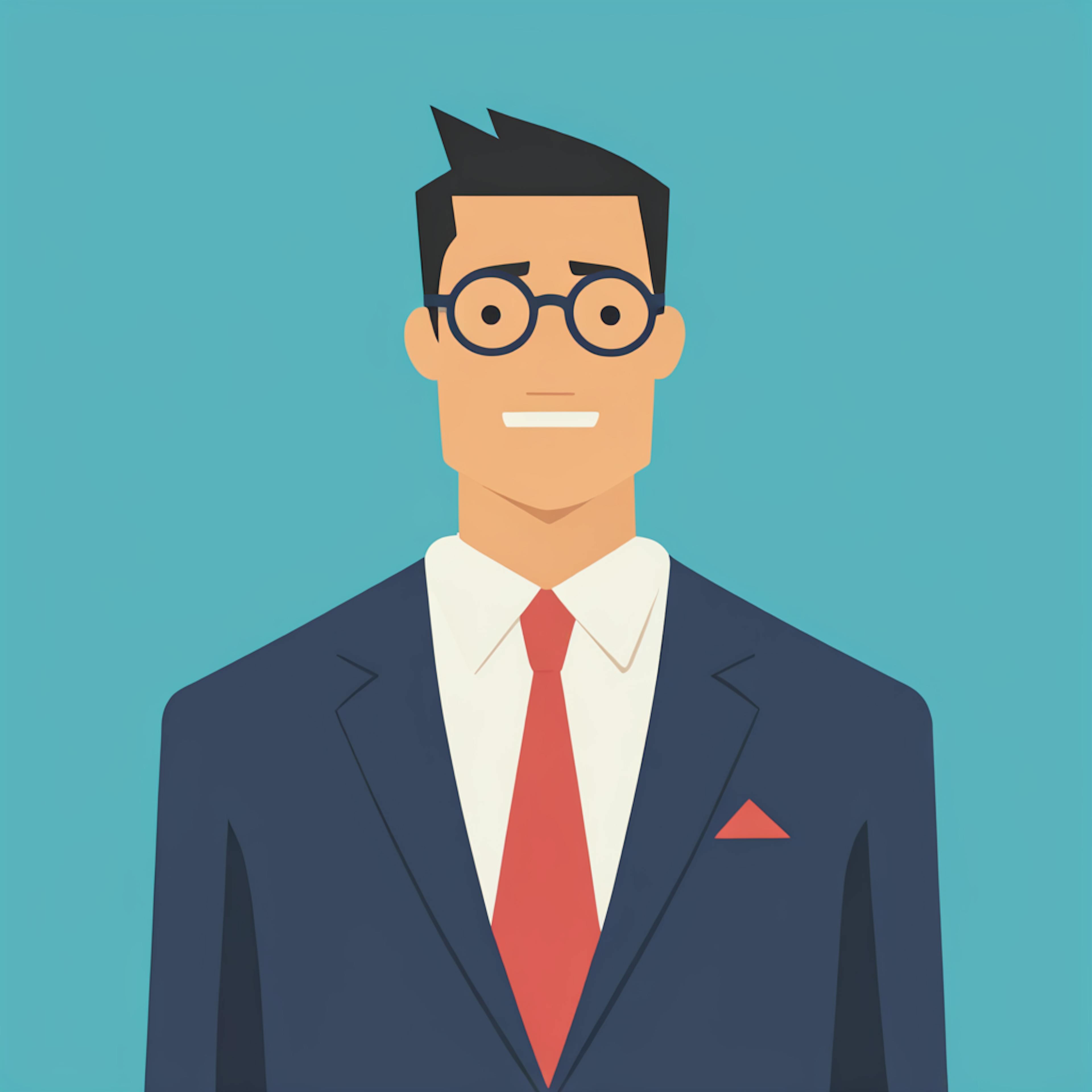 A minimalist depiction of a confident businessman in formal attire, symbolizing the ease and professionalism brought by "automated content creation" for personalized and impactful messaging.