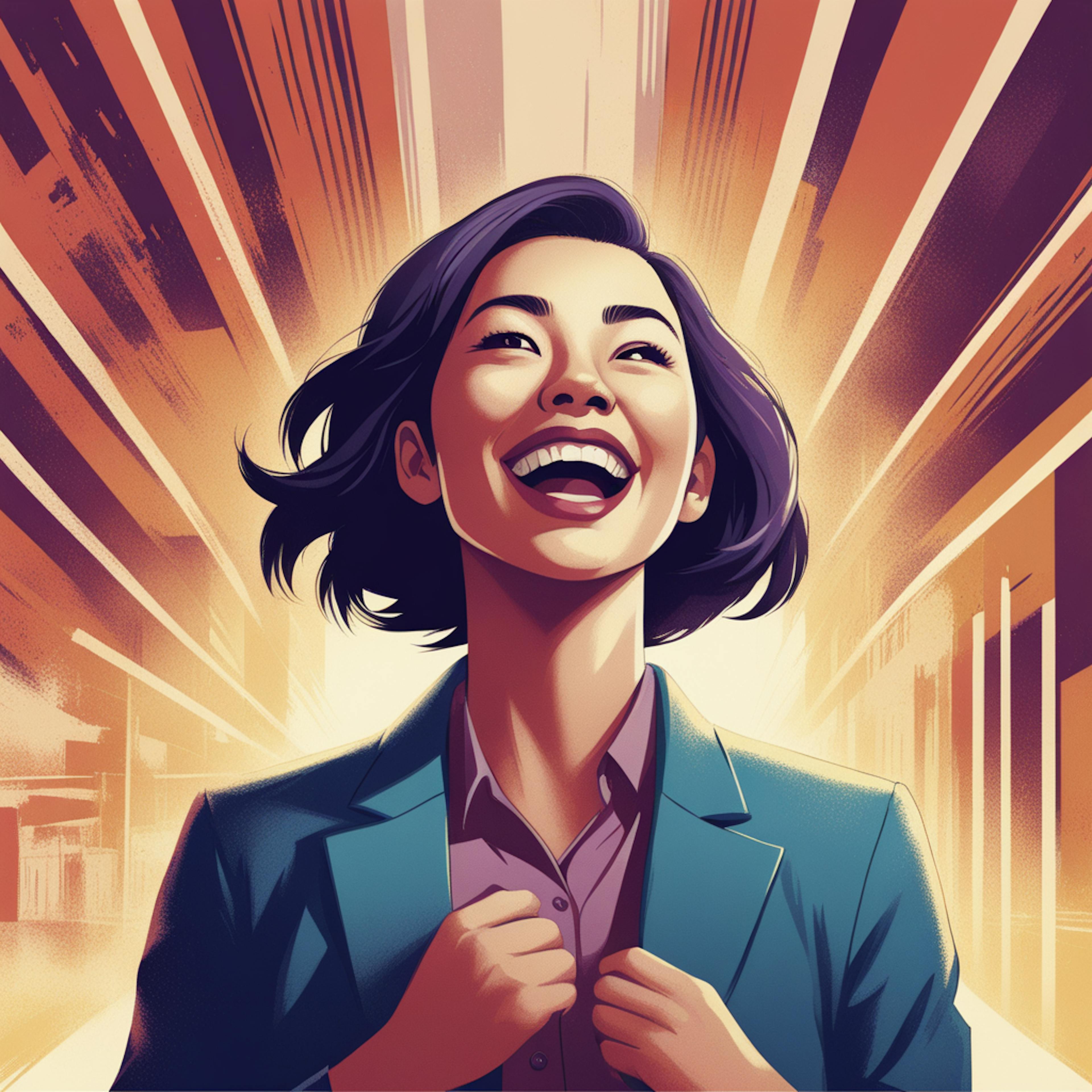 A vibrant illustration of a smiling professional radiating confidence and success, symbolizing the "components of marketing" such as personal branding and emotional connection to engage audiences.