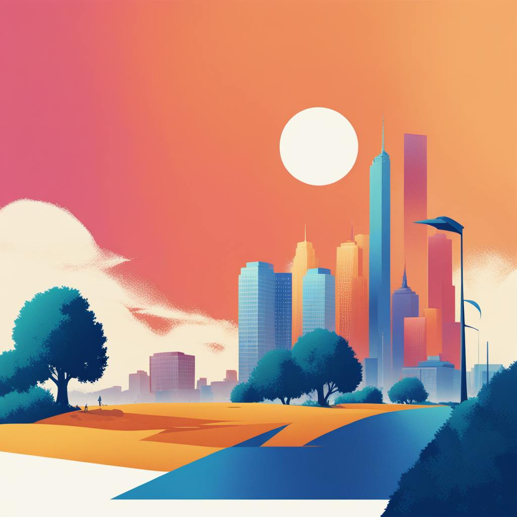 A scenic city skyline at sunrise framed by trees and a pathway in the foreground. The harmonious blend of colors reflects the potential growth and engagement driven by enhanced organic search traffic.