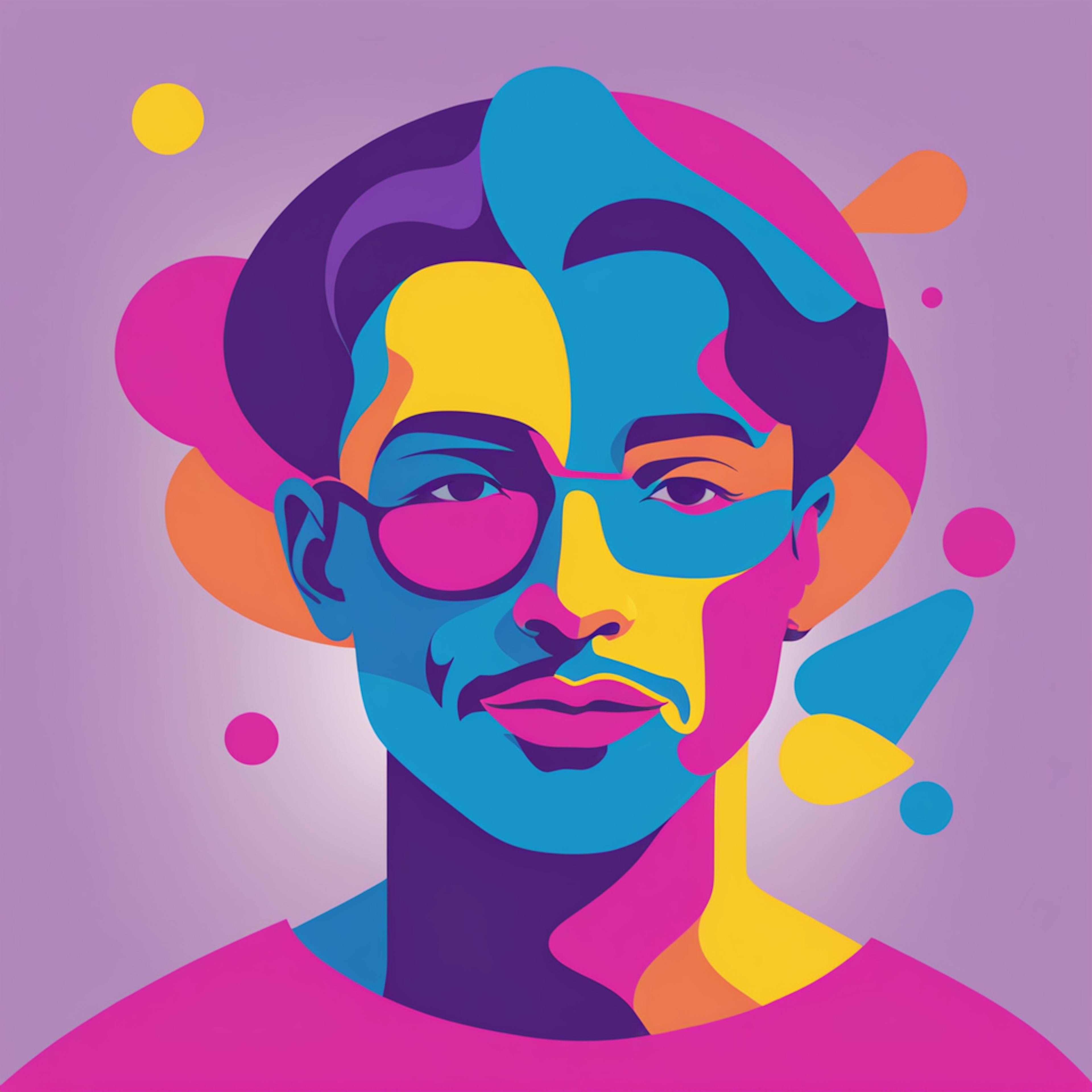 A dynamic pop-art-style portrait of a marketer, showcasing individuality and creativity in customer outreach. Keywords: "personalization in marketing, customer connection, creative branding."