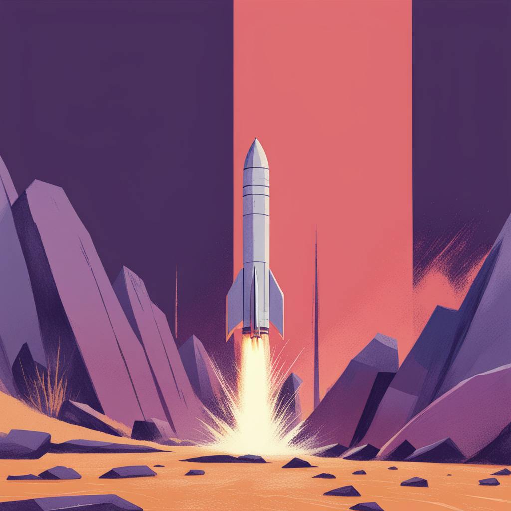 A stylized illustration of a rocket launching amidst rocky terrain, symbolizing the start of innovative promotional strategies.