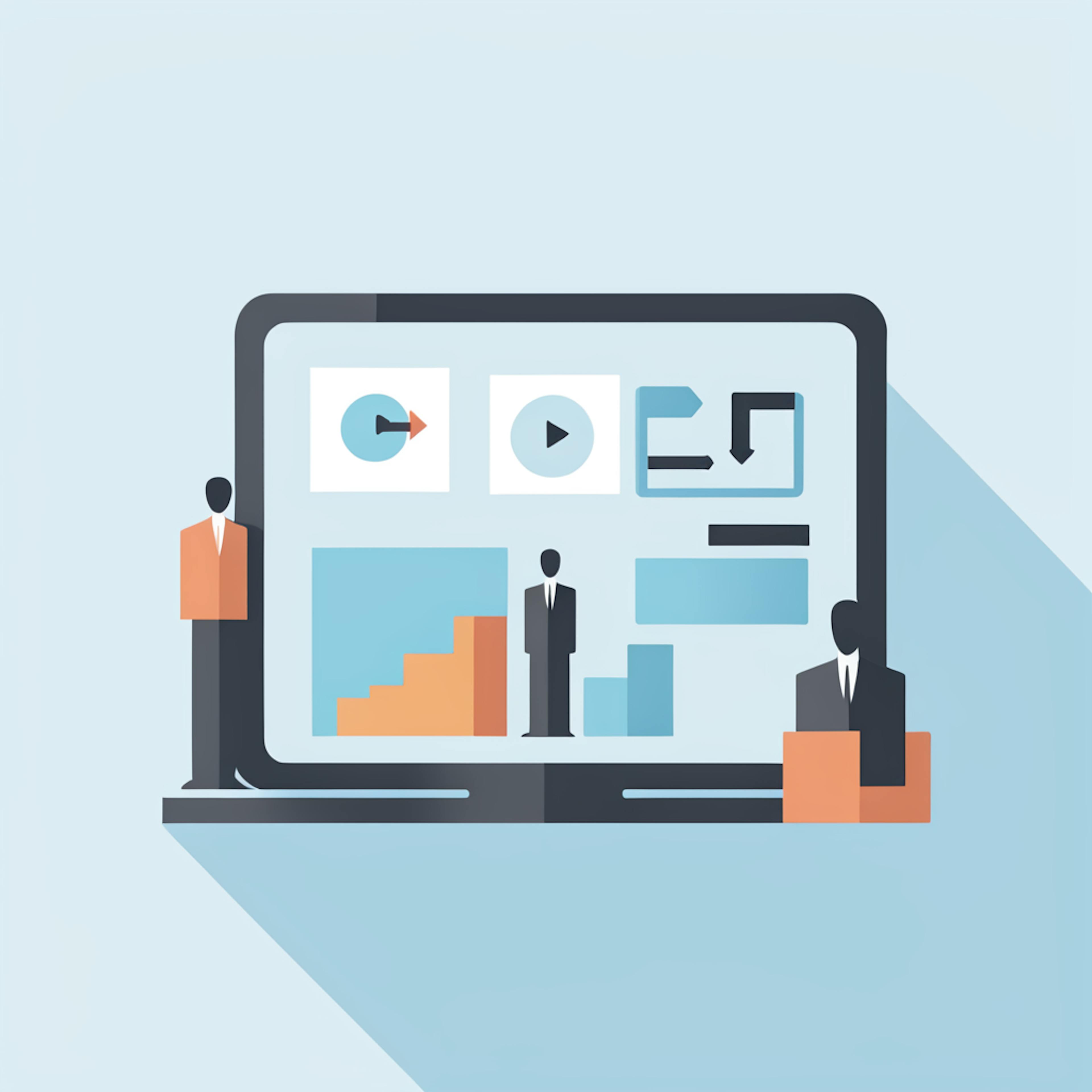 A sleek representation of user interactions with a dashboard on a laptop screen, showcasing data flow, analytics, and process diagrams, illustrating the concept of user behavior analytics.