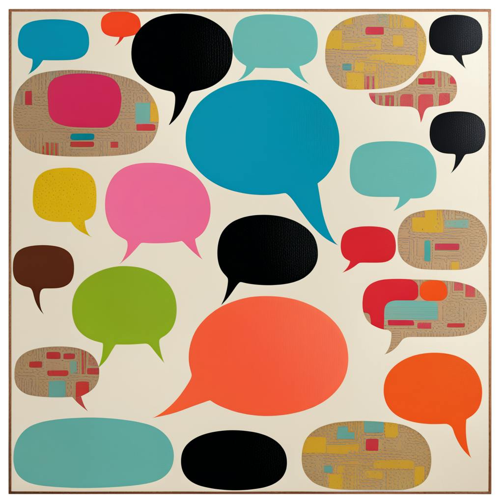 A colorful collage of speech bubbles in various shapes and sizes, symbolizing vibrant communication and interaction. This artwork emphasizes how you can use AI to ask a question and foster dynamic conversations.