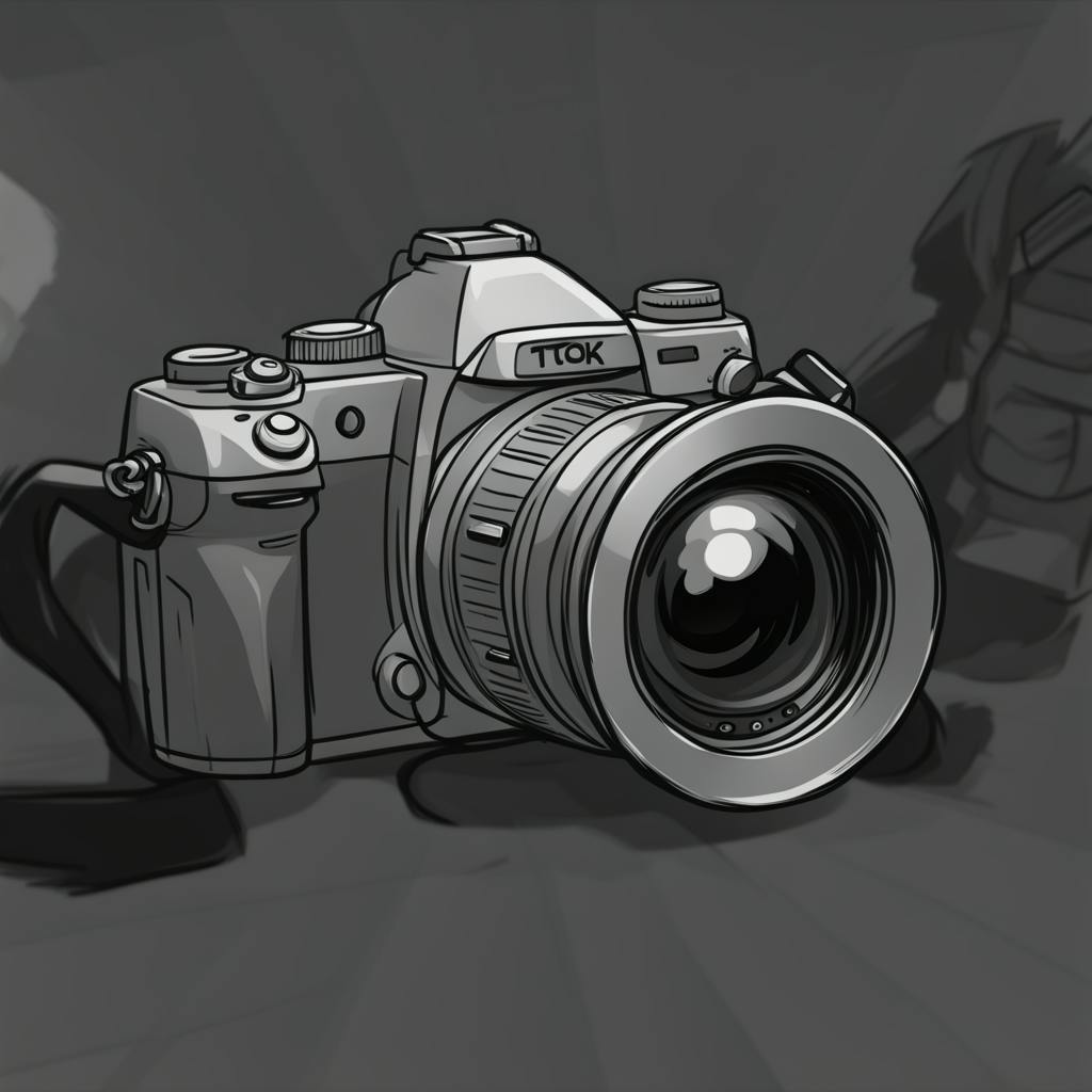 A monochromatic sketch of a vintage camera, set against a dramatic backdrop. This artwork sparks "photography marketing ideas," blending nostalgia and artistry to connect with audiences.