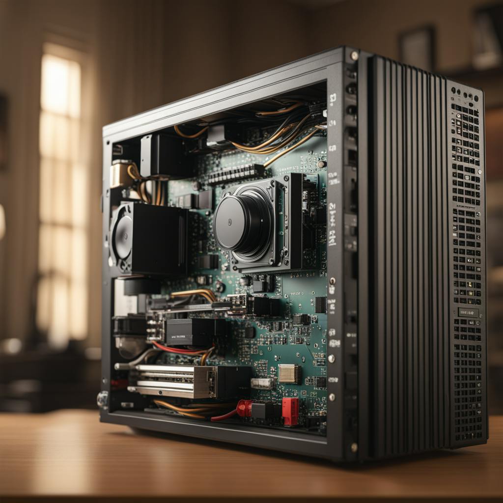 A close-up of an open computer case showcasing intricate hardware components, representing the foundational infrastructure powering advancements in "natural language processing vs machine learning" technologies.