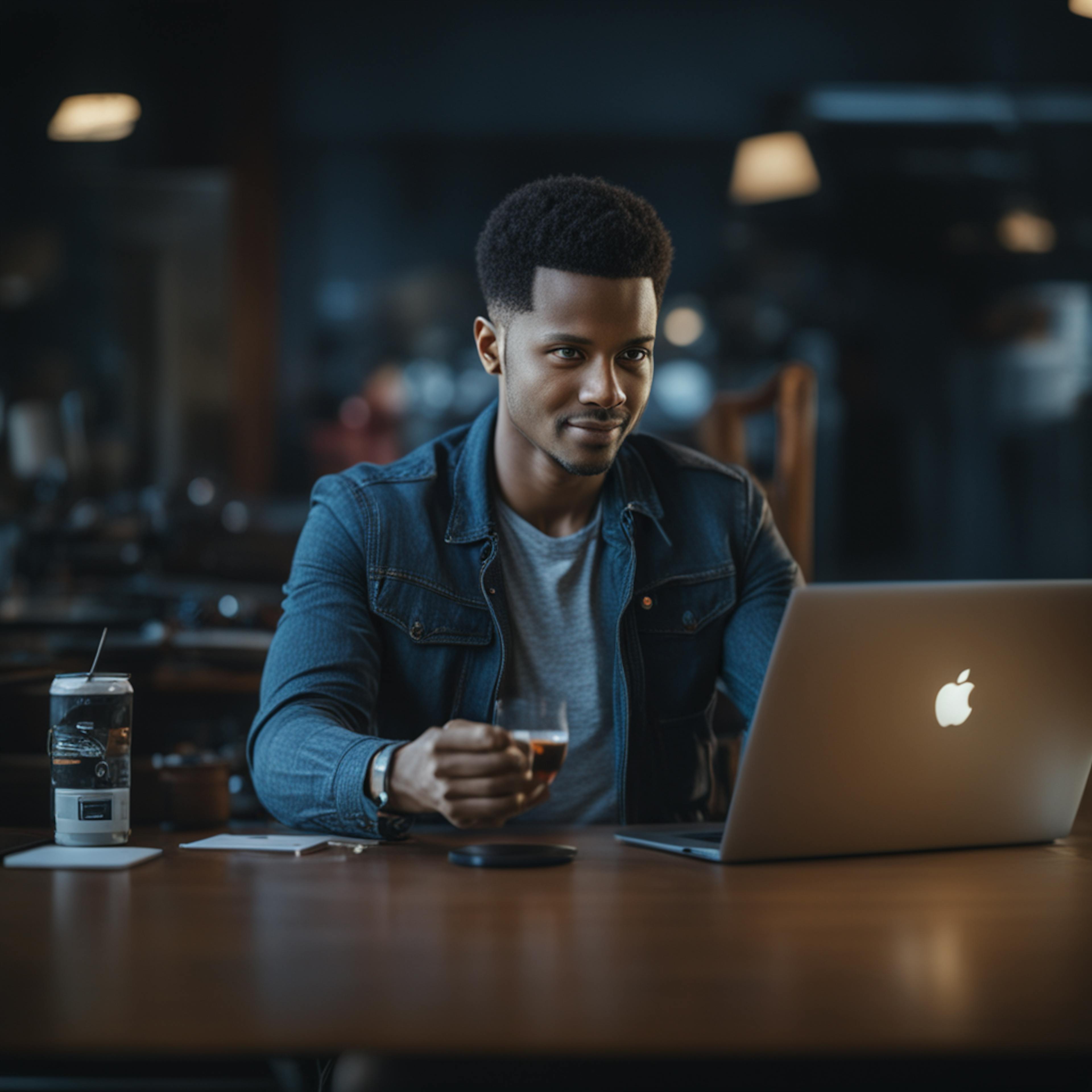 A focused individual sits at a desk with a laptop, immersed in thought, representing the human effort behind "history of natural language processing" advancements and computational linguistics research.