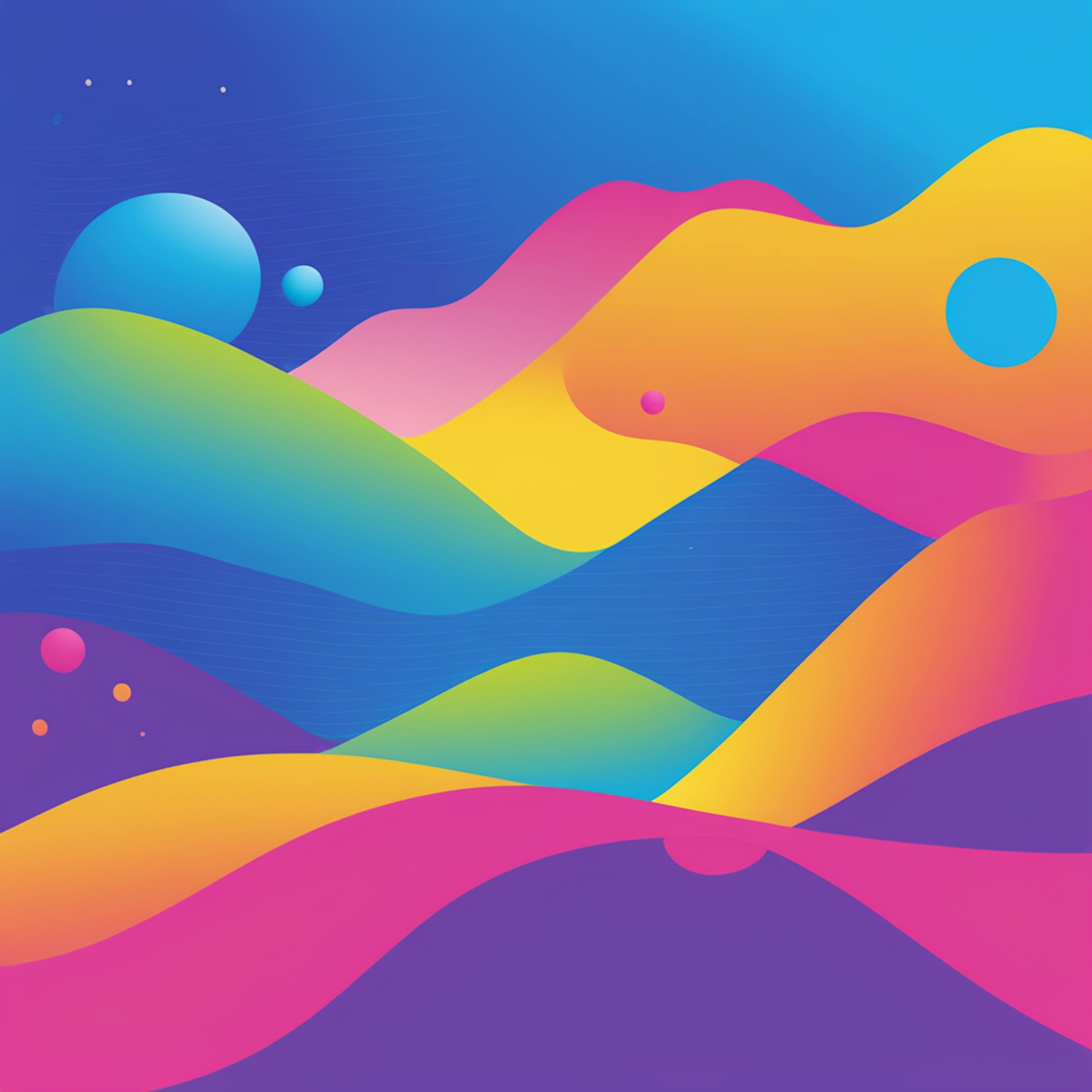 A colorful abstract landscape of flowing hills and surrealistic forms, illustrating the dynamic and imaginative nature of "creative industries" design approaches.