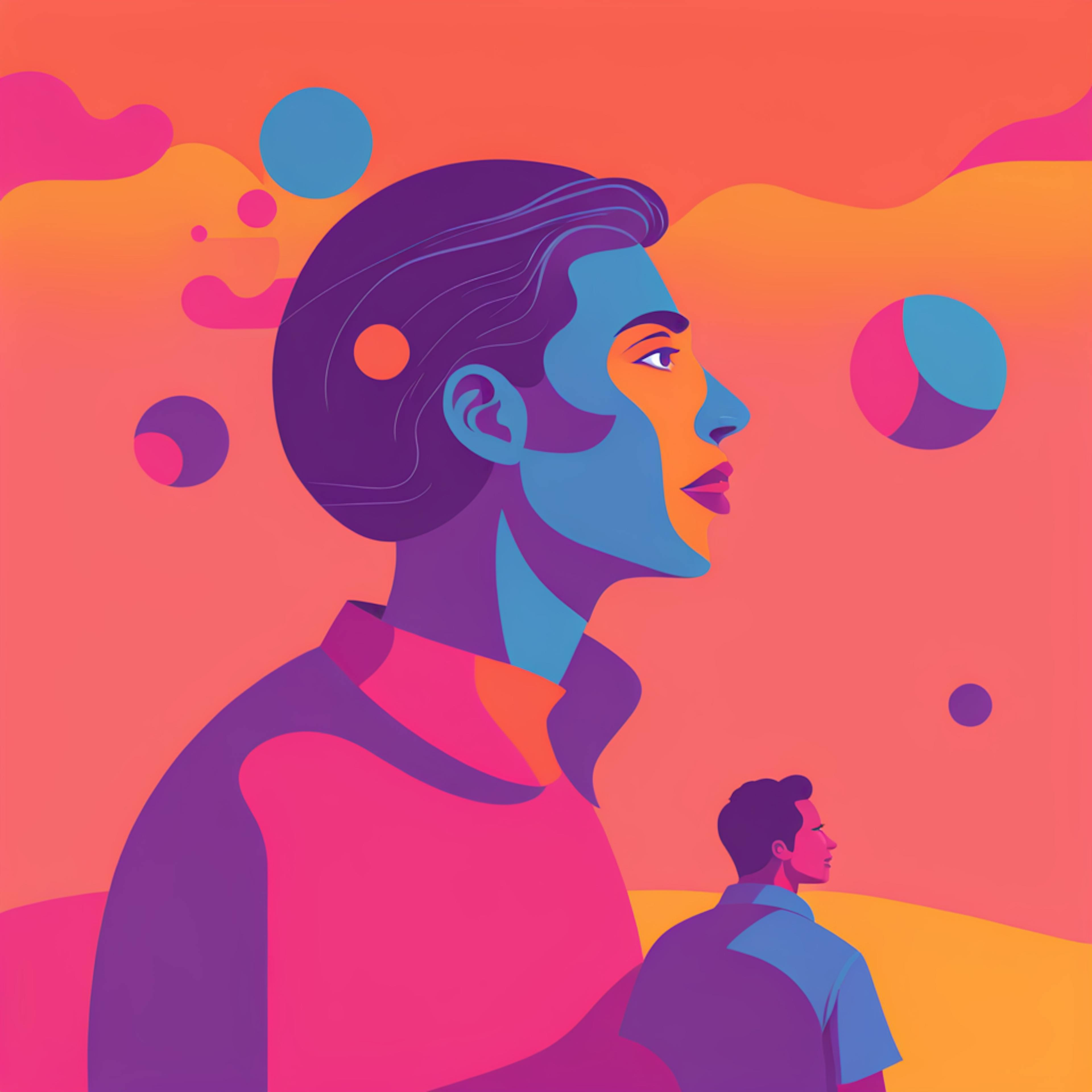 A dual-layered illustration featuring a profile and a smaller figure in a surreal landscape, highlighting the potential of "how to use voice AI" to bridge imagination and real-world applications.