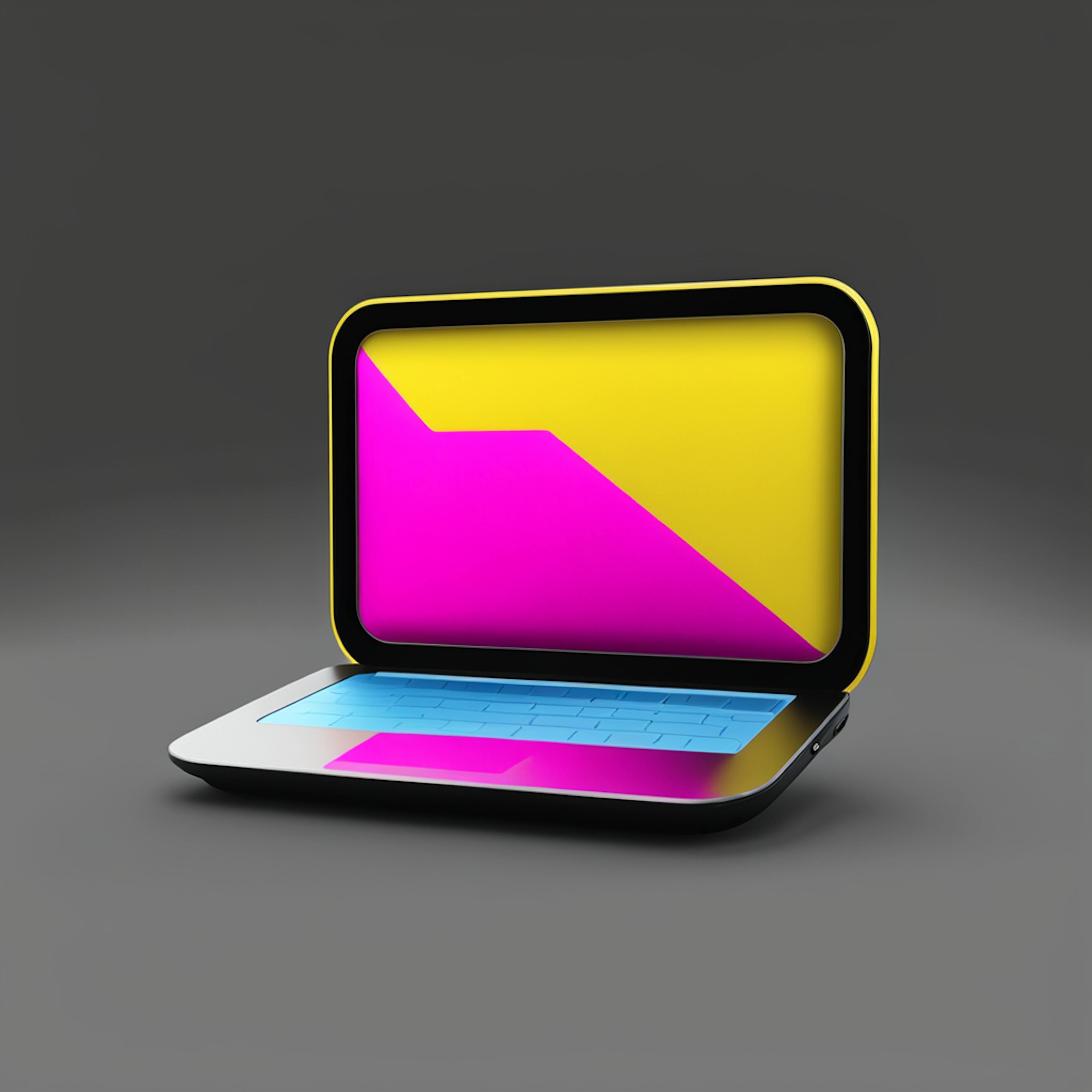 A sleek laptop with a vibrant screen displaying abstract pink and yellow designs. This innovative design highlights its potential as one of the best laptops for graphic design due to its vibrant color rendering.