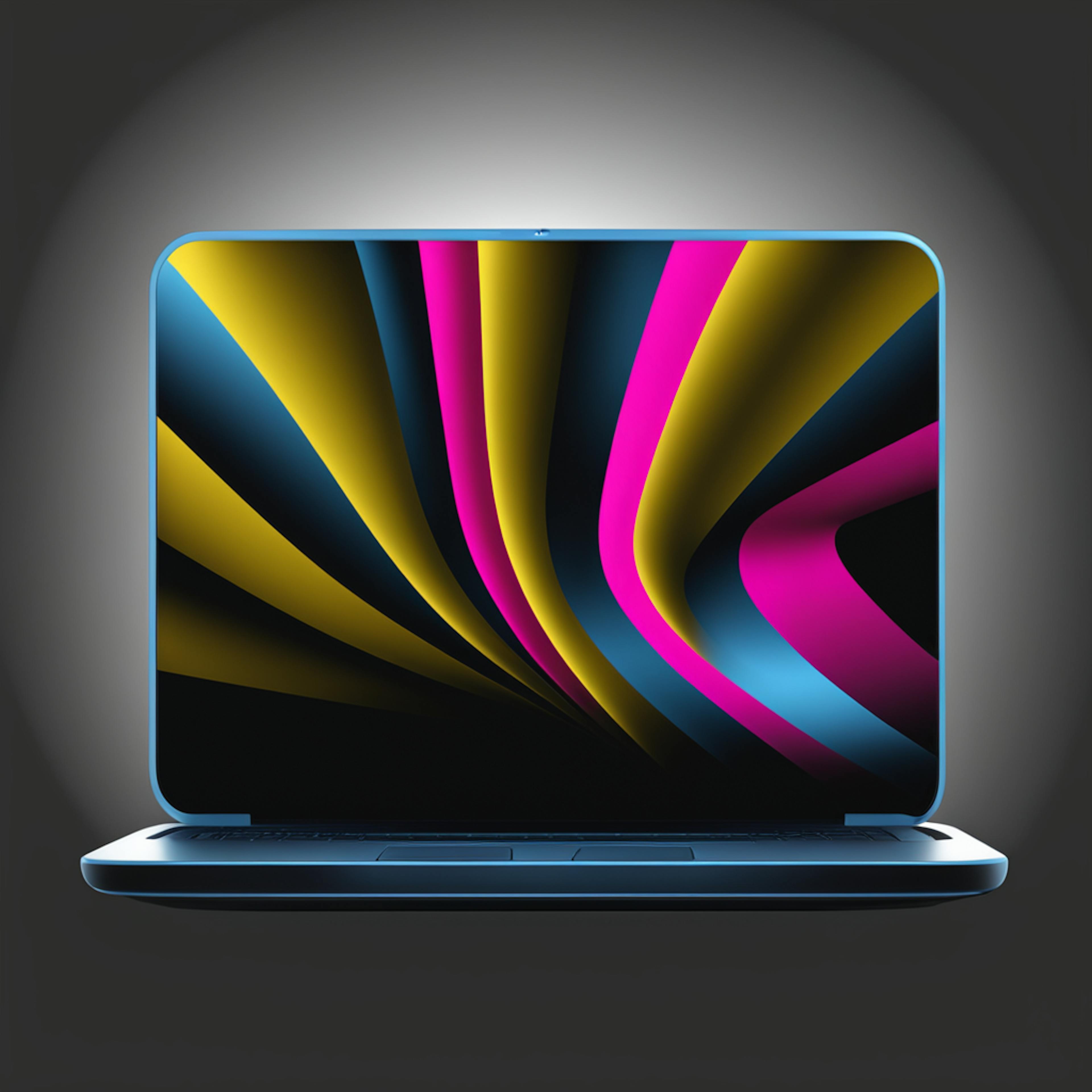 A laptop with a high-resolution display showcasing vivid pink, yellow, and blue wave patterns. This device exemplifies the best laptops for graphic design by prioritizing visual clarity and color accuracy.