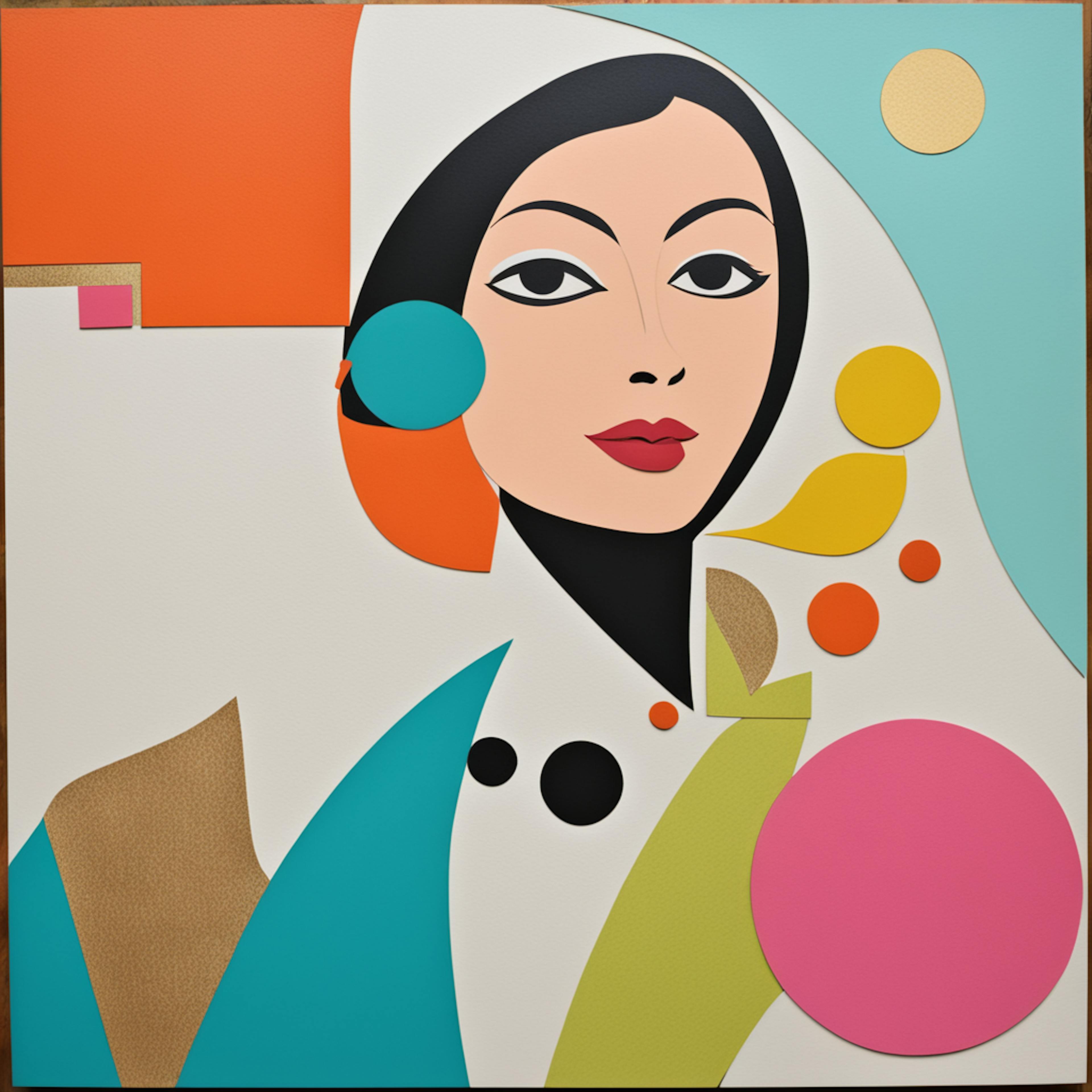 A striking modern art portrait blending sharp lines, bright colors, and abstract elements, perfect for inclusion in an art portfolio highlighting creative versatility.