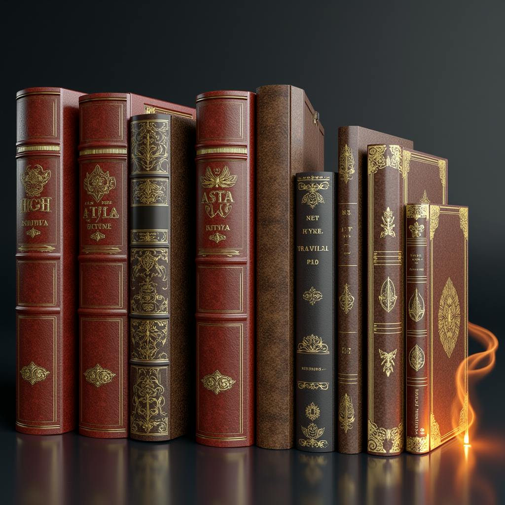 A row of classic leather-bound books with ornate gold embossing, representing the blend of tradition and innovation as AI transforms the publishing industry.