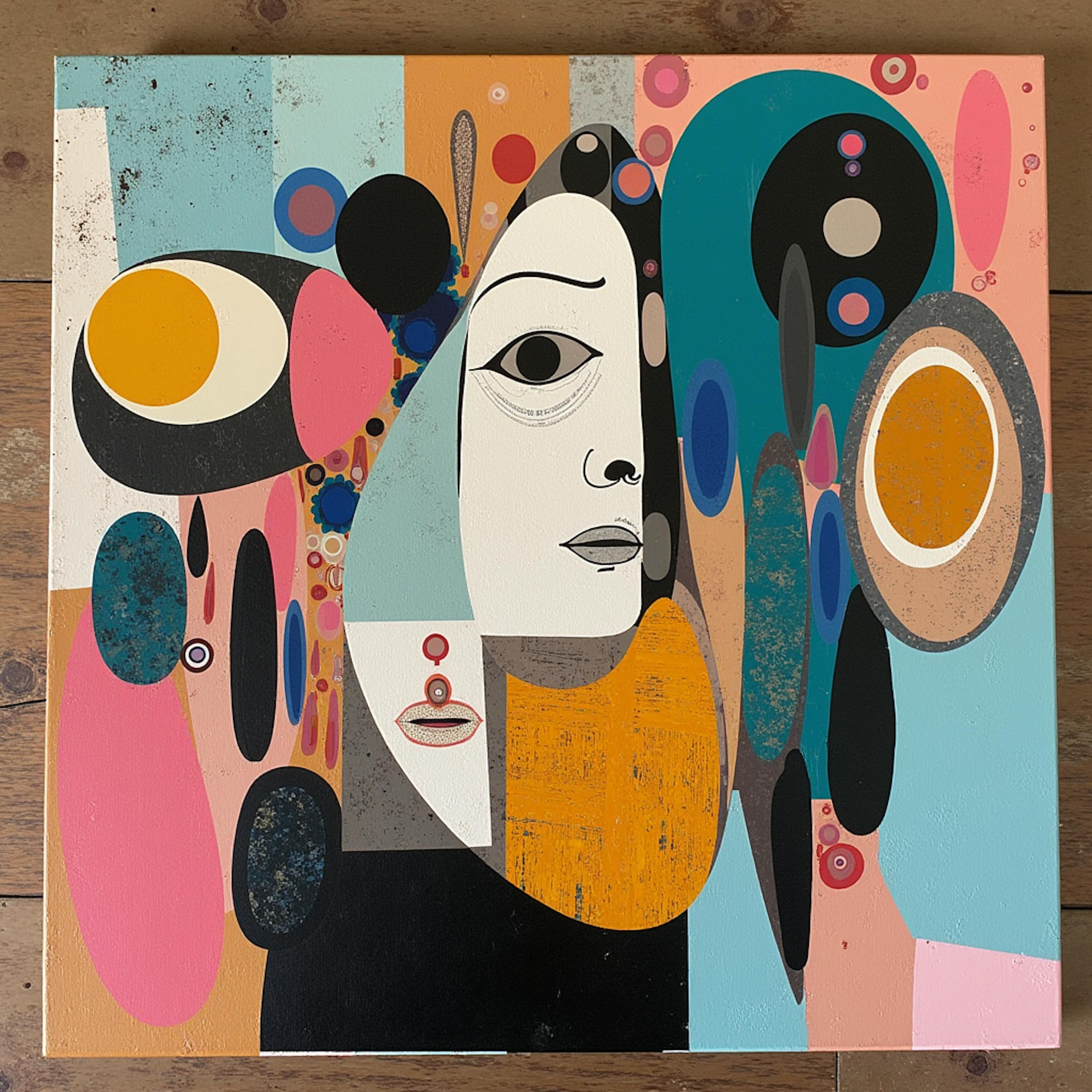 An abstract portrait featuring a mix of organic and geometric shapes, capturing the 7 elements of art with emphasis on shape, space, and texture.