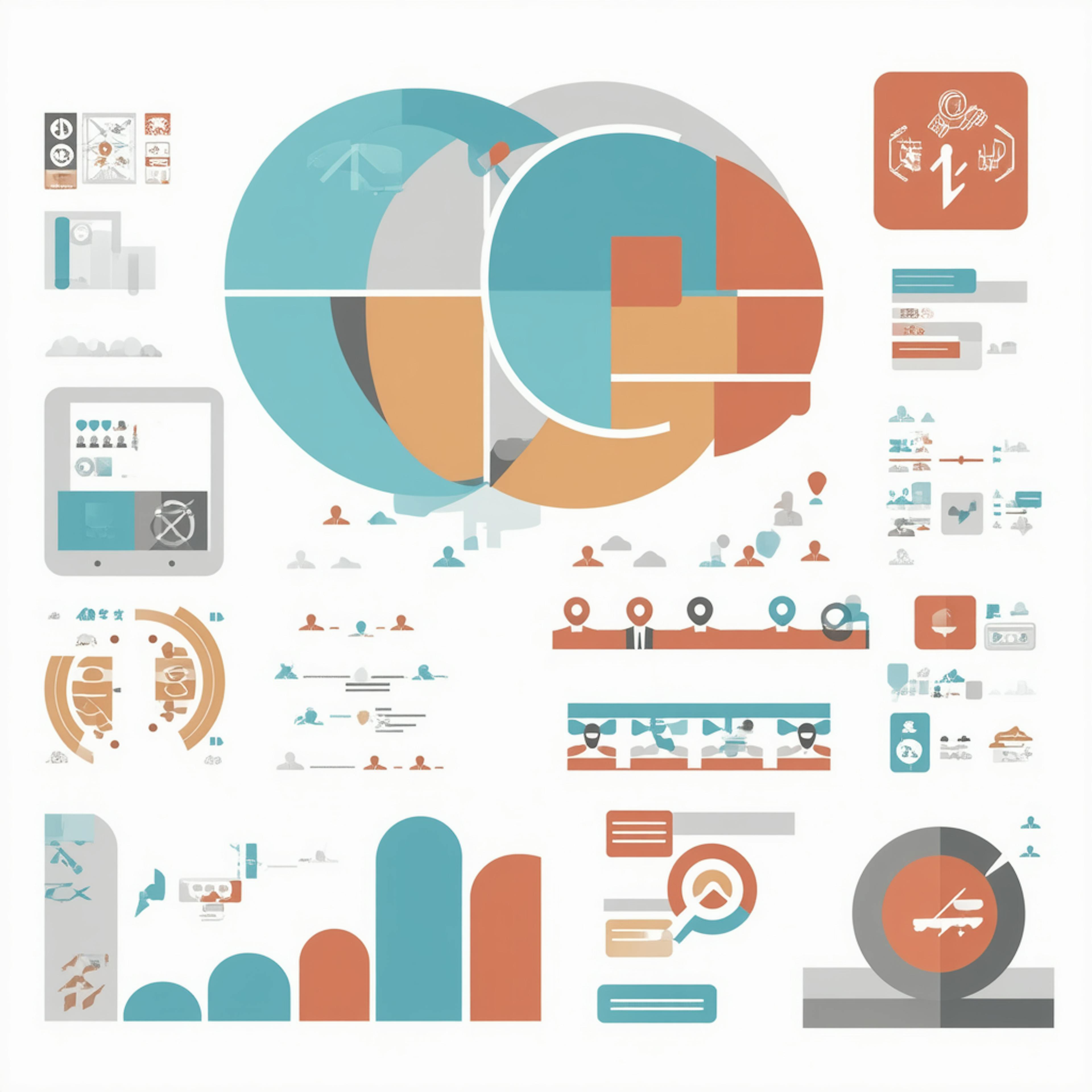 A detailed infographic combining circular graphs, timelines, and data charts in pastel tones, depicting a comprehensive workflow or process analysis. Keywords: "professional infographic, process analysis, visual data representation."