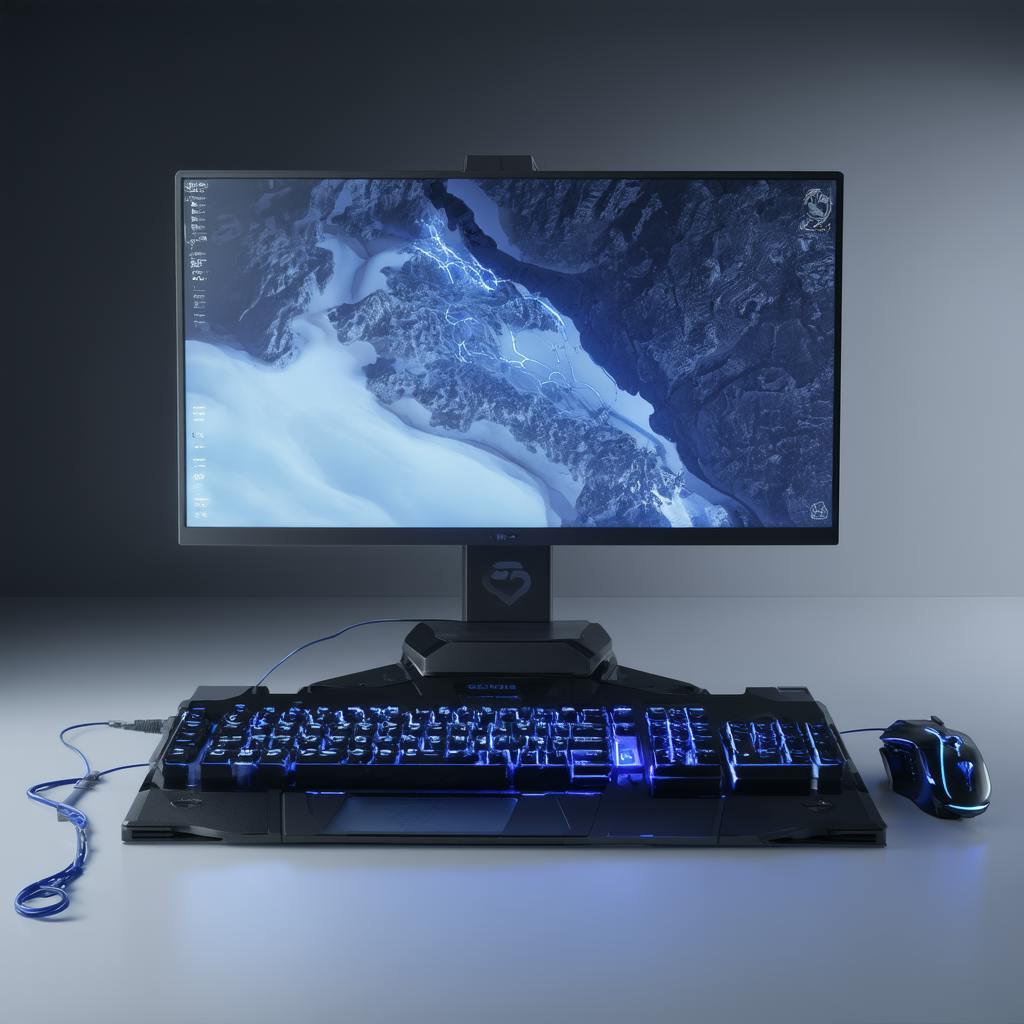 A high-tech gaming or workstation setup featuring a large monitor with a futuristic blue-toned digital interface, a backlit keyboard, and a gaming mouse, all on a sleek black desk. How to do A/B testing.
