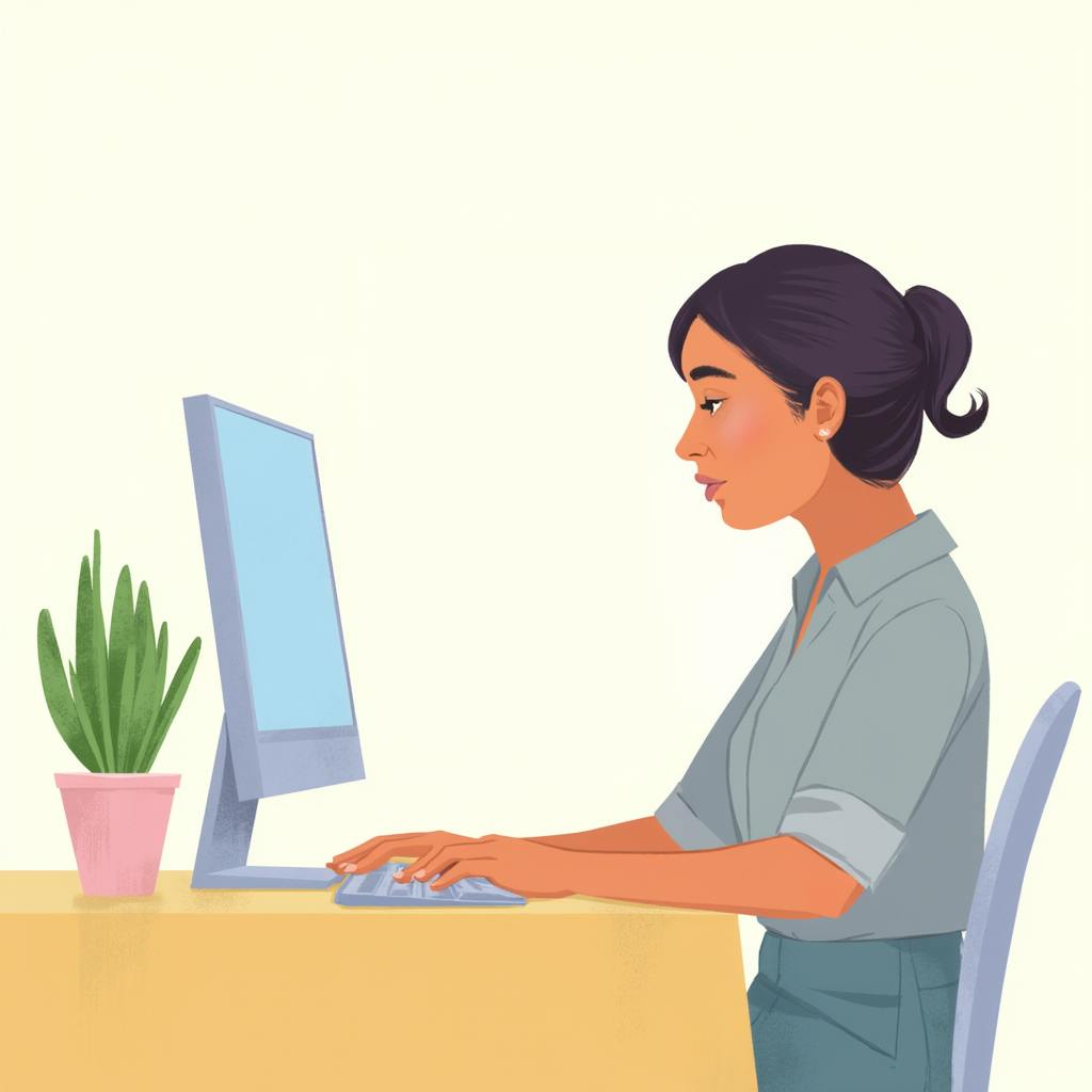 A campaign manager works diligently at a desktop computer in a bright office setting, with a potted plant nearby adding a personal touch. The scene highlights what campaign managers do—coordinate communication efforts, manage campaign logistics, and ensure effective implementation of political or marketing strategies.