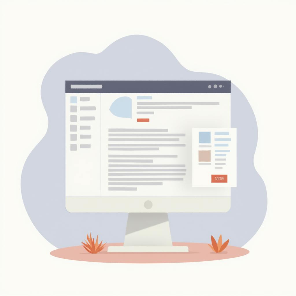 A playful illustration showing a computer screen labeled "web" set outdoors in a grassy area, next to a tree. The display represents a simplified website homepage content layout, highlighting navigation menus and featured text elements designed to engage users upon landing on the site.
