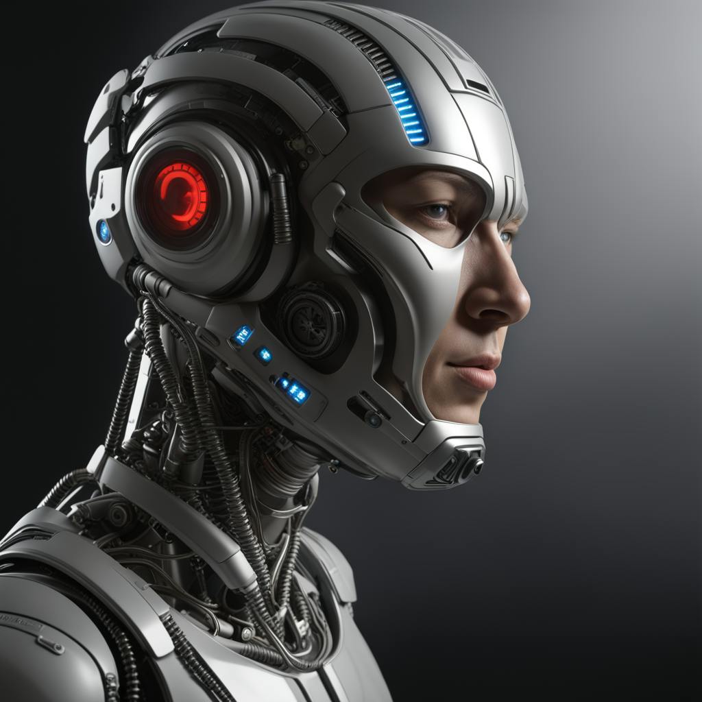 A futuristic humanoid robot with sleek metallic features, illuminated blue lights, and intricate wiring, representing advanced AI for UX design solutions focused on enhancing user interactions through intelligent technology.