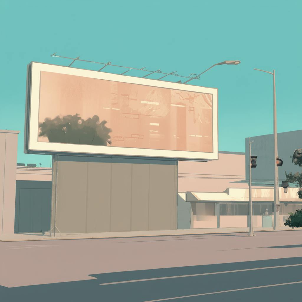 An illustration of an empty billboard in a cityscape, ready for new content, symbolizing blank canvas advertisement examples and opportunities for creative marketing campaigns in urban environments.