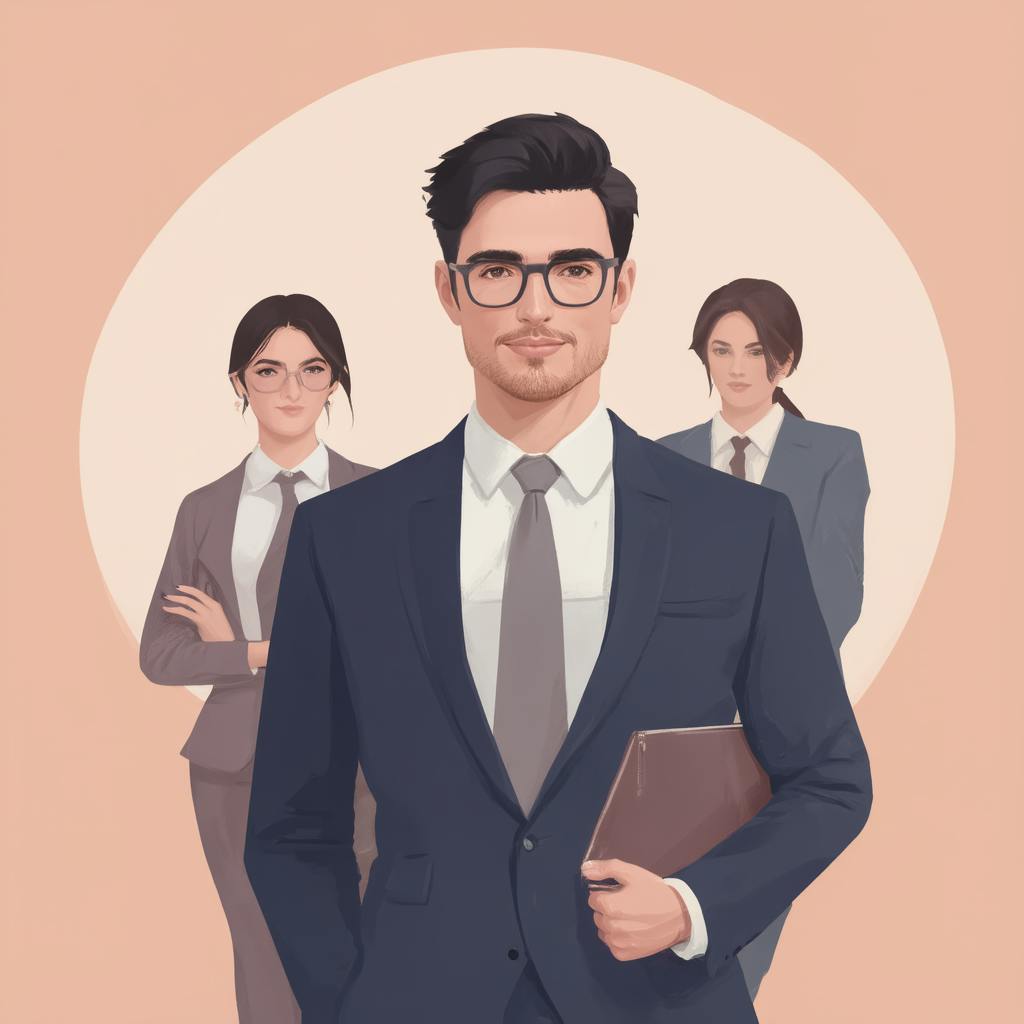 A confident businessman standing in front of two colleagues, all dressed in formal attire, with a focus on leadership and influence. This image highlights the importance of writing techniques for persuasive writing, used to establish authority and credibility in professional and marketing contexts.