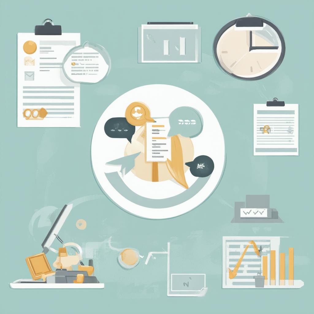 A conceptual illustration shows various content and productivity tools interconnected around a central icon, including charts, reports, checklists, and a laptop. The image visually conveys the digital workflow involved in uncovering market research meaning through structured data gathering and analysis tools.