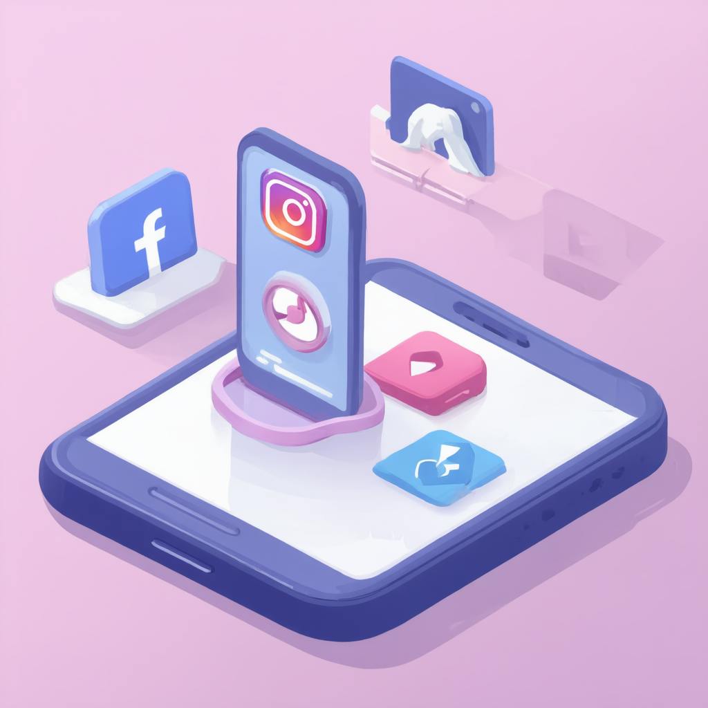 An imaginative 3D-style smartphone mockup features oversized social media icons like Instagram, Facebook, and YouTube, popping out of the screen. The pastel palette and playful perspective highlight the innovation and technical finesse of a professional illustration designer.