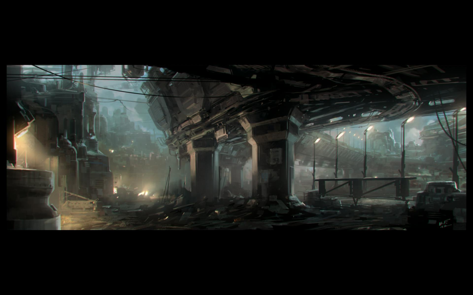 Concept art of a futuristic environment