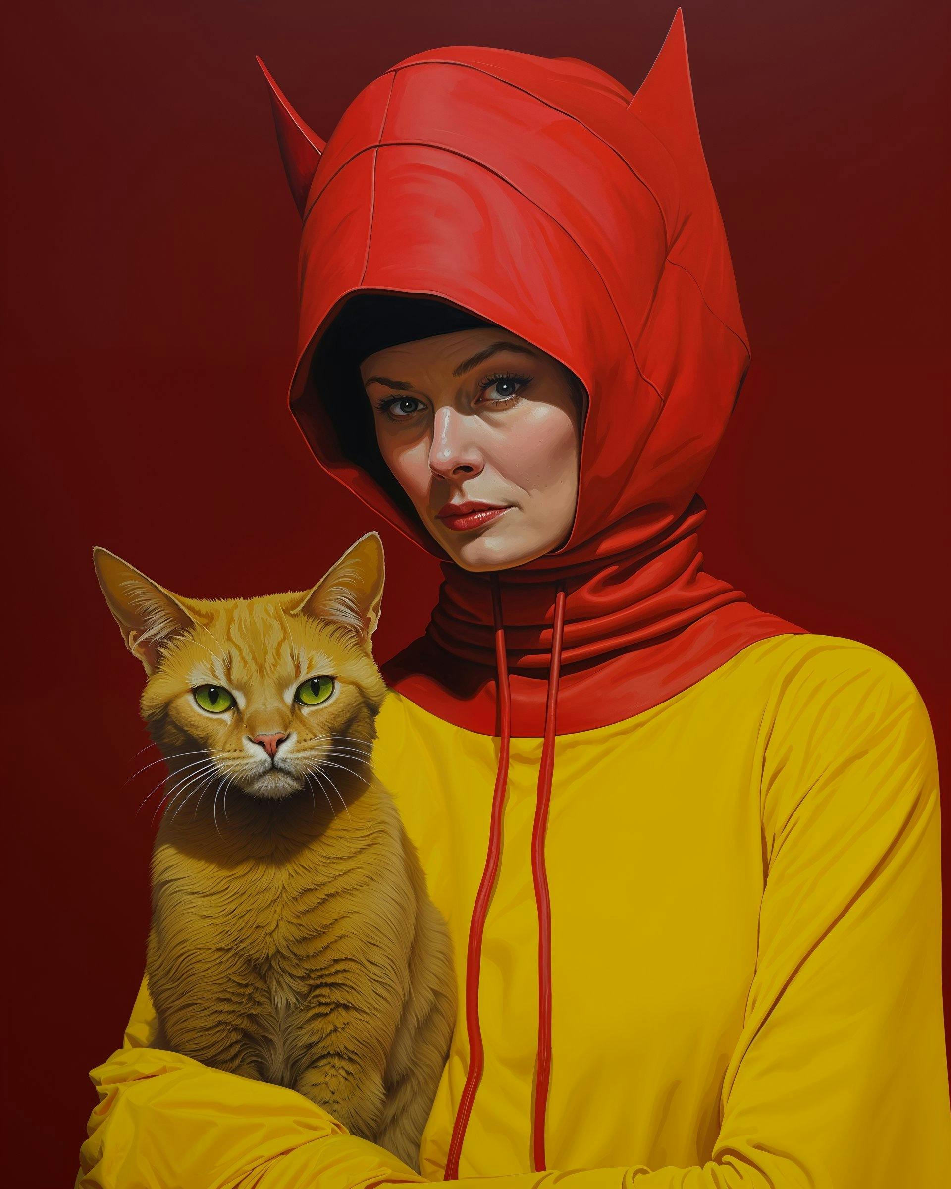 A woman in a cat suit holding a cat