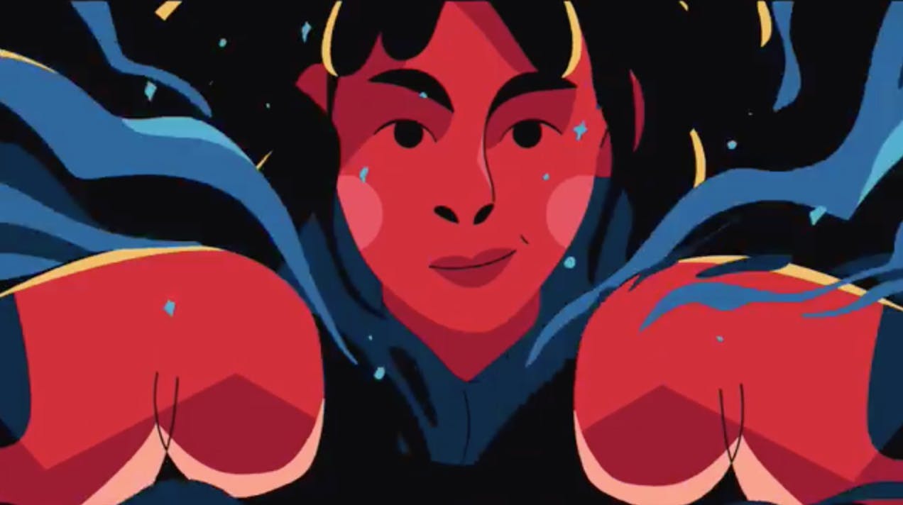 Red woman with boxing gloves