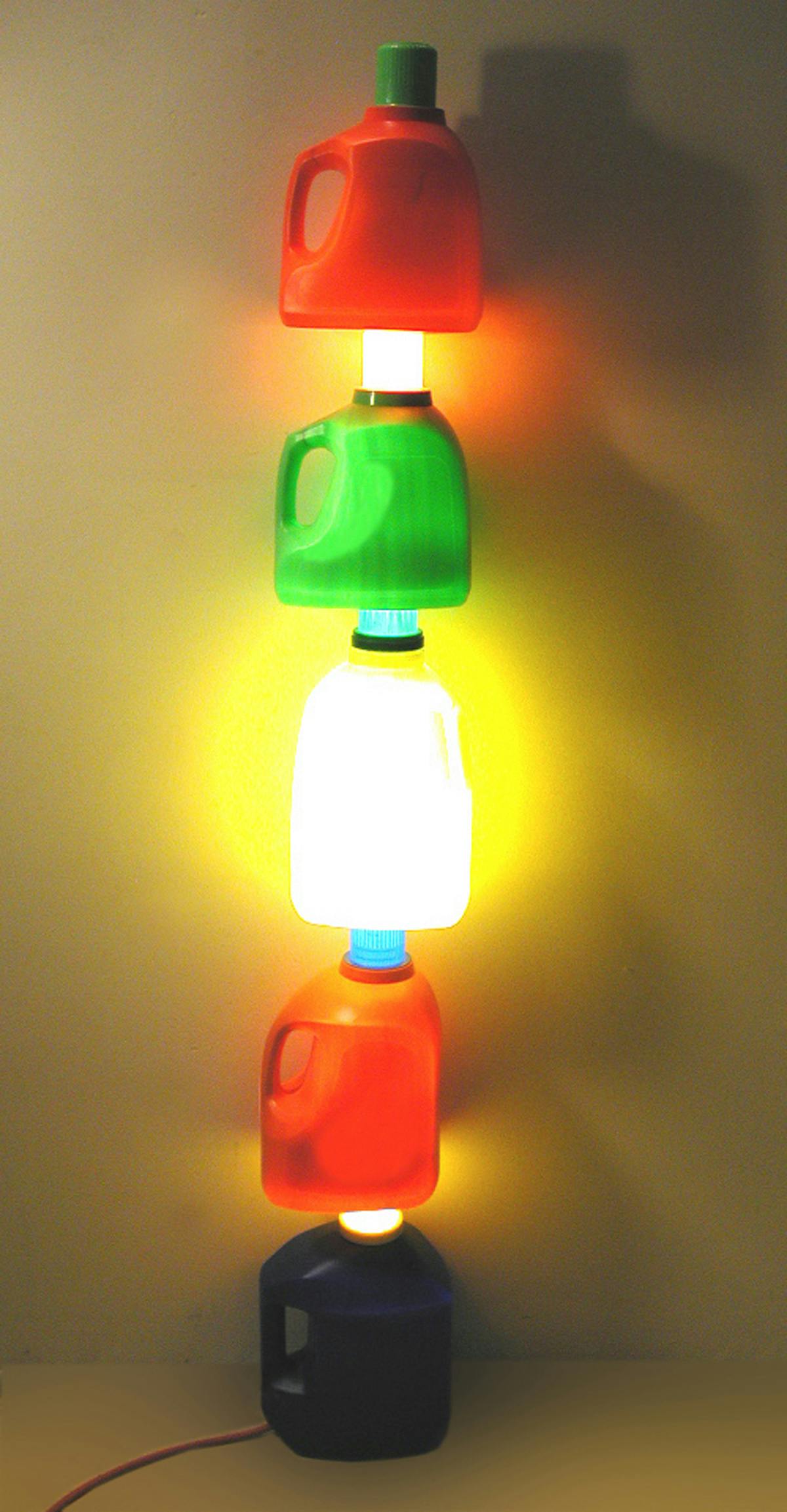 A light made of colored jugs