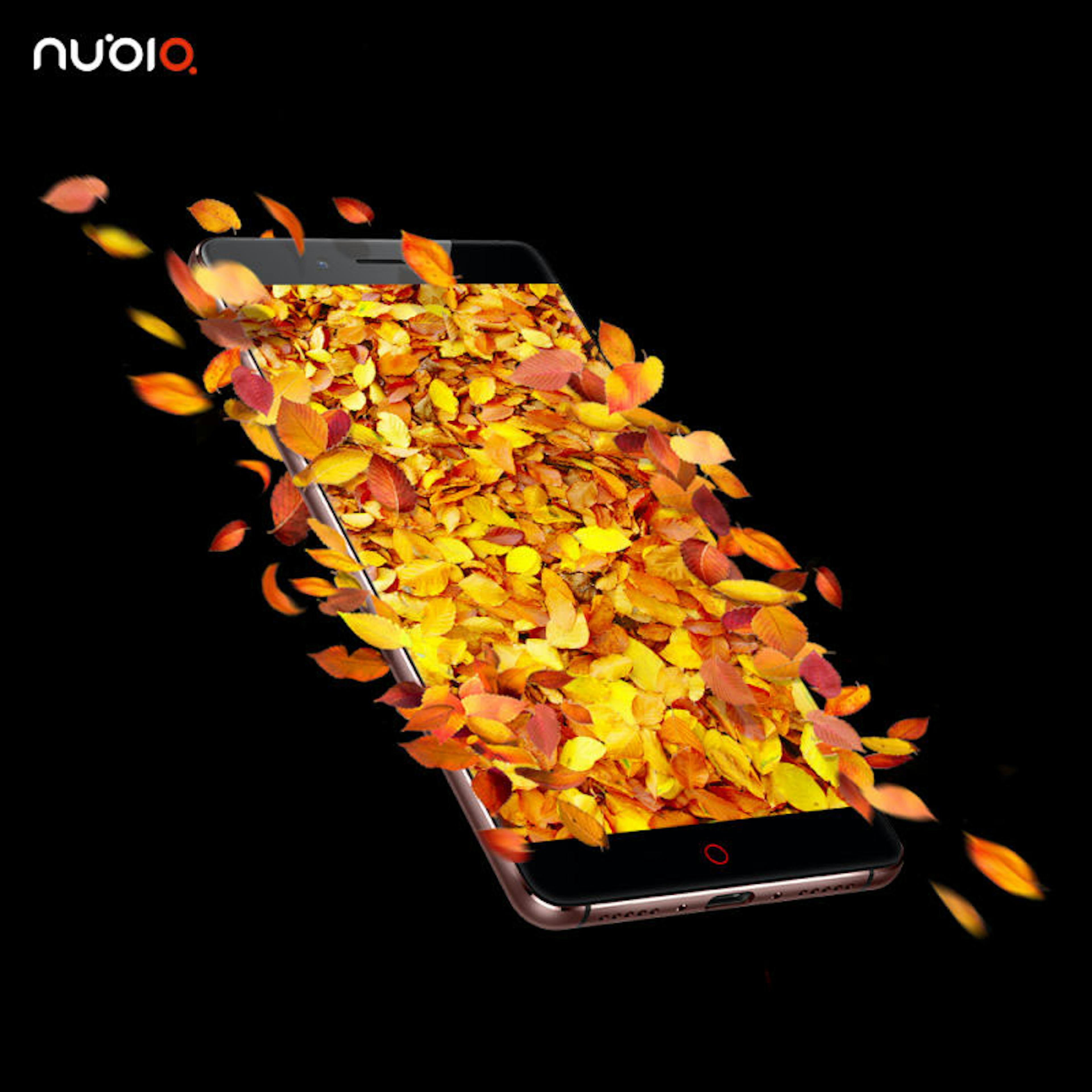 Autumn leaves emanating from a phone